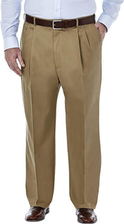 Haggar Mens Classic fit Casual Pants 58 / 30 Beige Solid