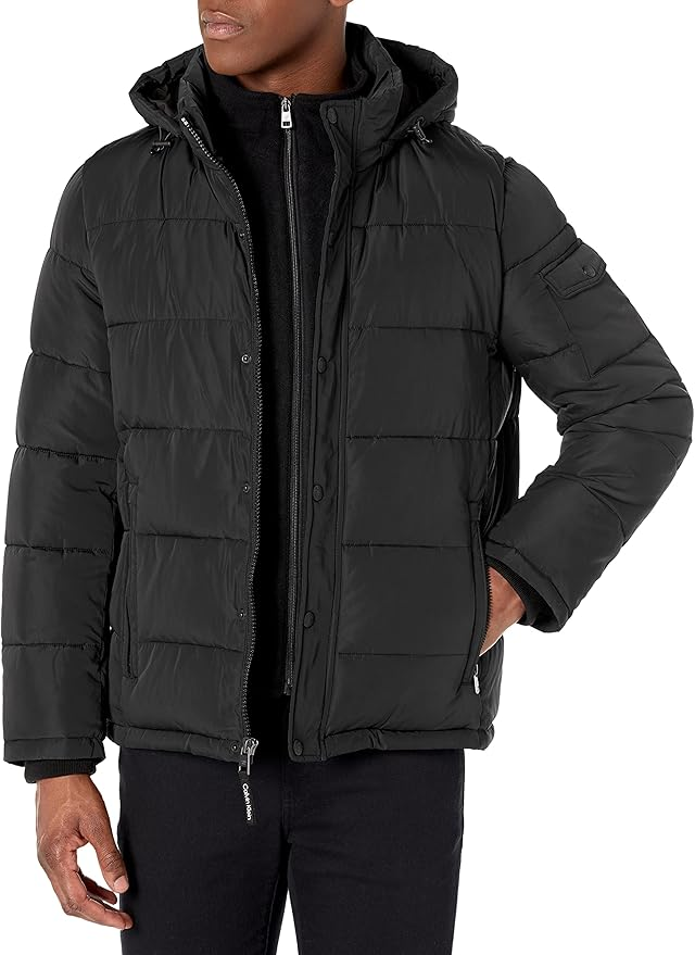 Calvin Klein Men's Polar Hooded Puffer Bib Jacket Medium Black