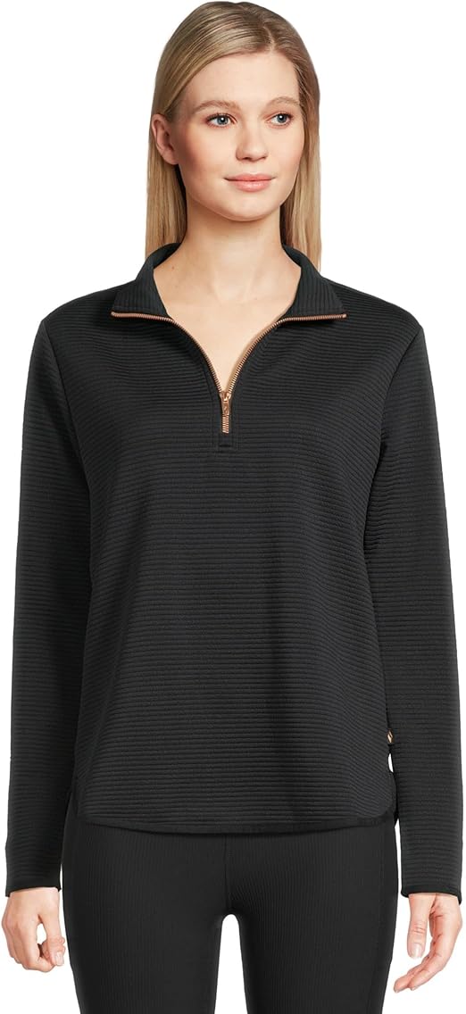 Skechers Womens Regular fit Long Sleeve Quarter zip Sweatshirt Large Black Solid