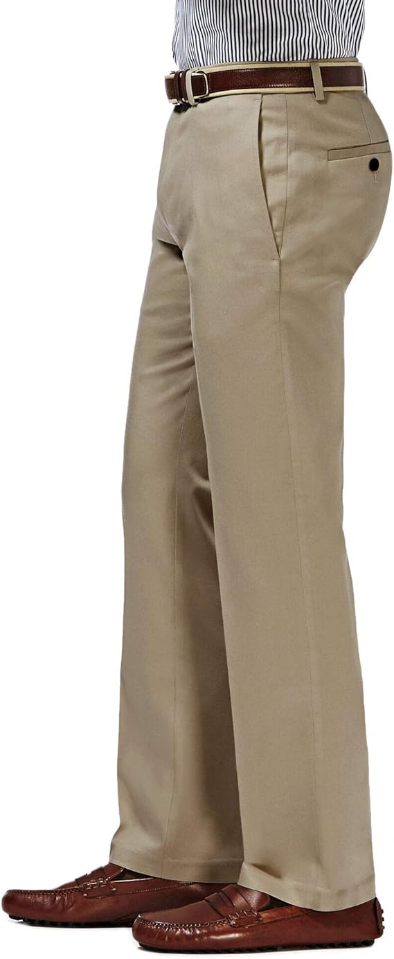 Haggar Mens Straight fit Casual Khaki Pants 34 / 30 Beige Solid