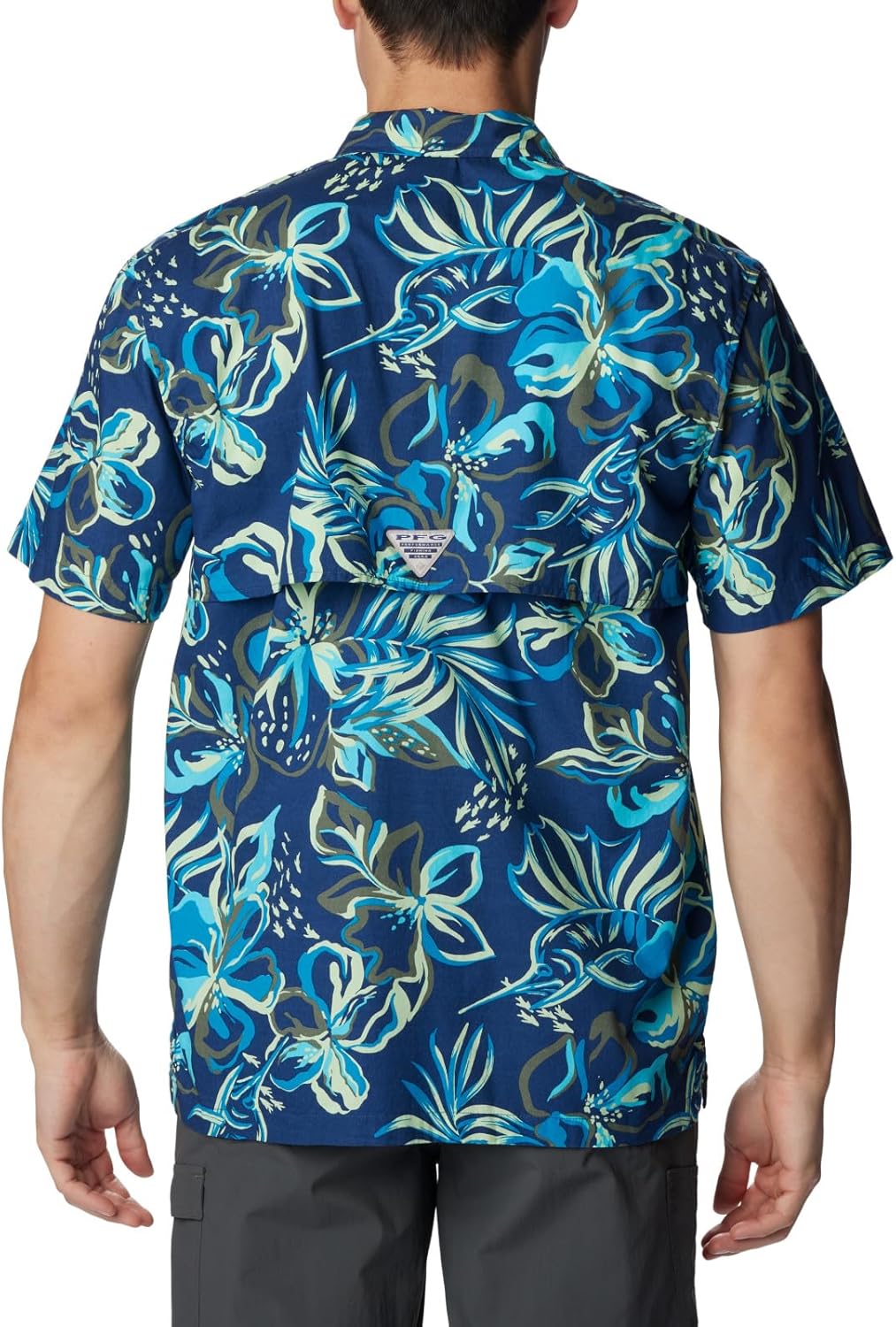 Columbia Men Regular fit Short Sleeve Button-Up Shirt Medium Blue Floral