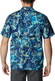 Columbia Men Regular fit Short Sleeve Button-Up Shirt Medium Blue Floral