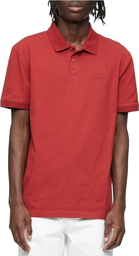 Calvin Klein Mens Regular-Fit Embroidered Red Polo Shirt Medium