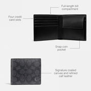 Men's Coach Signature Coated Canvas & Leather Coin Wallet - Black CHARCOAL