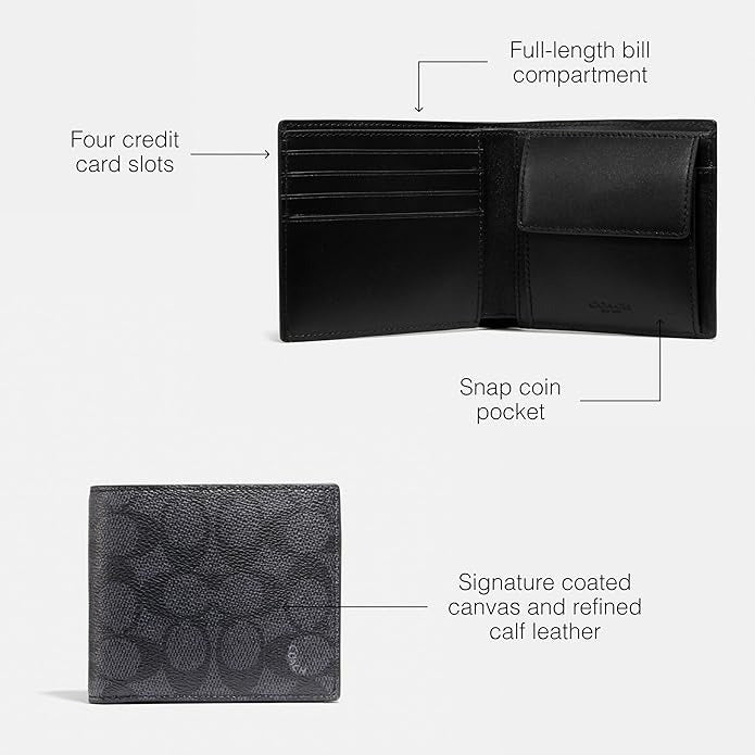 Men's Coach Signature Coated Canvas & Leather Coin Wallet - Black CHARCOAL