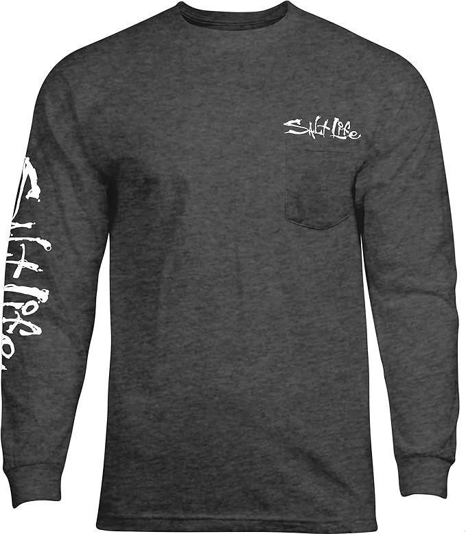 Salt Life Mens Hook Line Sinker Logo Graphic Long Sleeve T Shirt Heather Grey XL