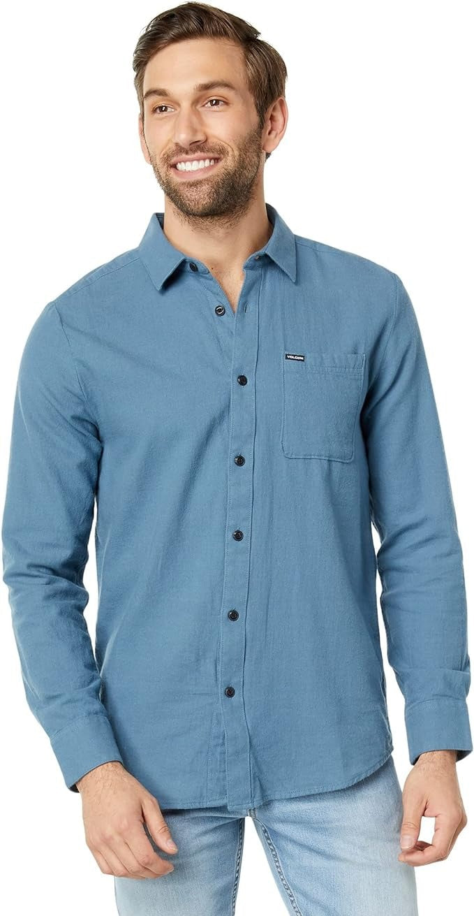 Volcom Men's Caden Solid Long Sleeve Flannel Button Down Shirt XXL 2XL Blue