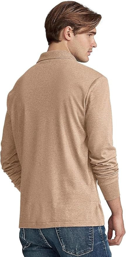 Polo Ralph Lauren Mens Classic Fit Soft Cotton Long Sleeve Polo Shirt Beige 2XL