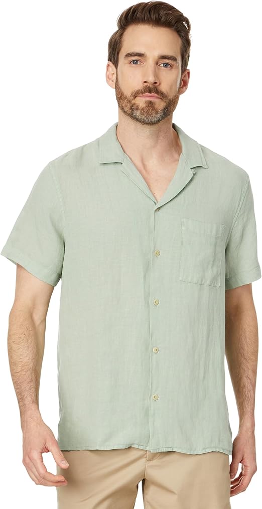 Lucky Brand Mens Classic fit Short Sleeve Button-Up Shirt Medium Green Solid