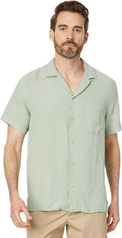 Lucky Brand Mens Classic fit Short Sleeve Button-Up Shirt Medium Green Solid