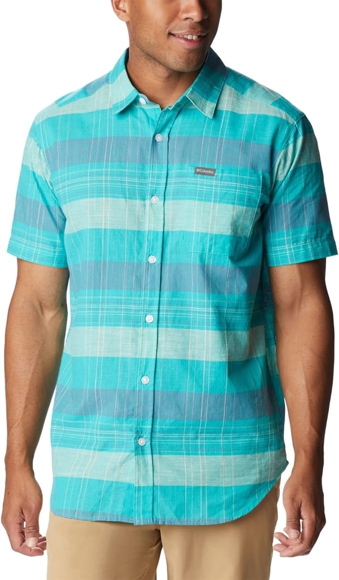 Columbia Men's Rapid RiversÂ Novelty Short-Sleeve Shirt Small Bright Aqua Small