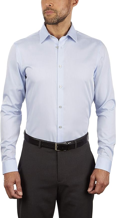 Calvin Klein Mens Slim fit Dress Shirt Large 16.5 in 34-35 Blue Herringbone