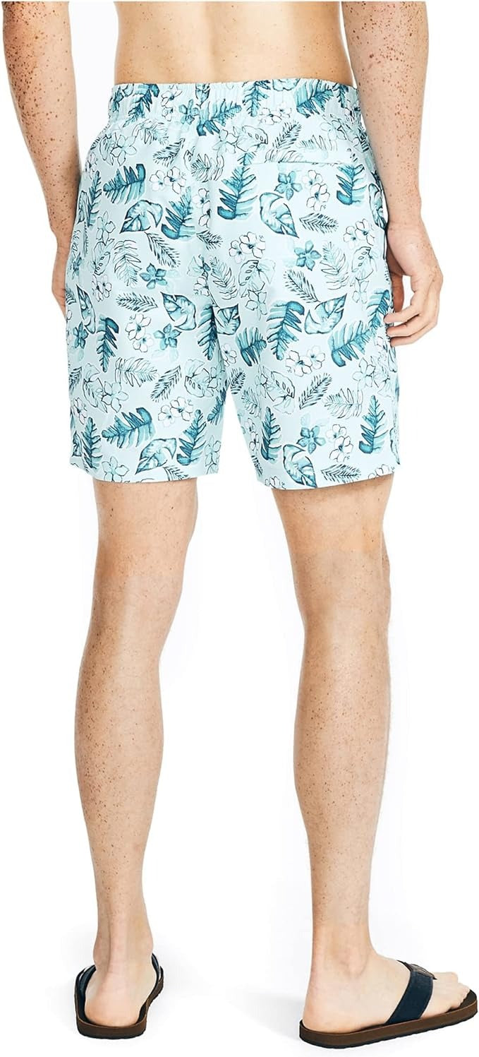 Nautica Men's Tropical Print Quick Reel Swim Trunks Large Blue