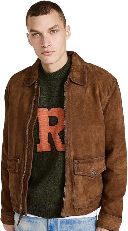 Ralph Lauren Polo Men's Suede Irvin Leather Bomber Jacket XXL 2XL Brown