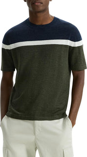 Theory Striped Short Sleeve Crew Shirt XXL Blue Green Pacific Linen