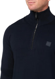 BOSS by Hugo Boss Square Logo Cotton Blend Quarter Zip Sweater XL Dark Blue