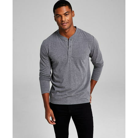 And Now This Mens Classic Fit Long Sleeve Henley T Shirt Heather Grey Medium