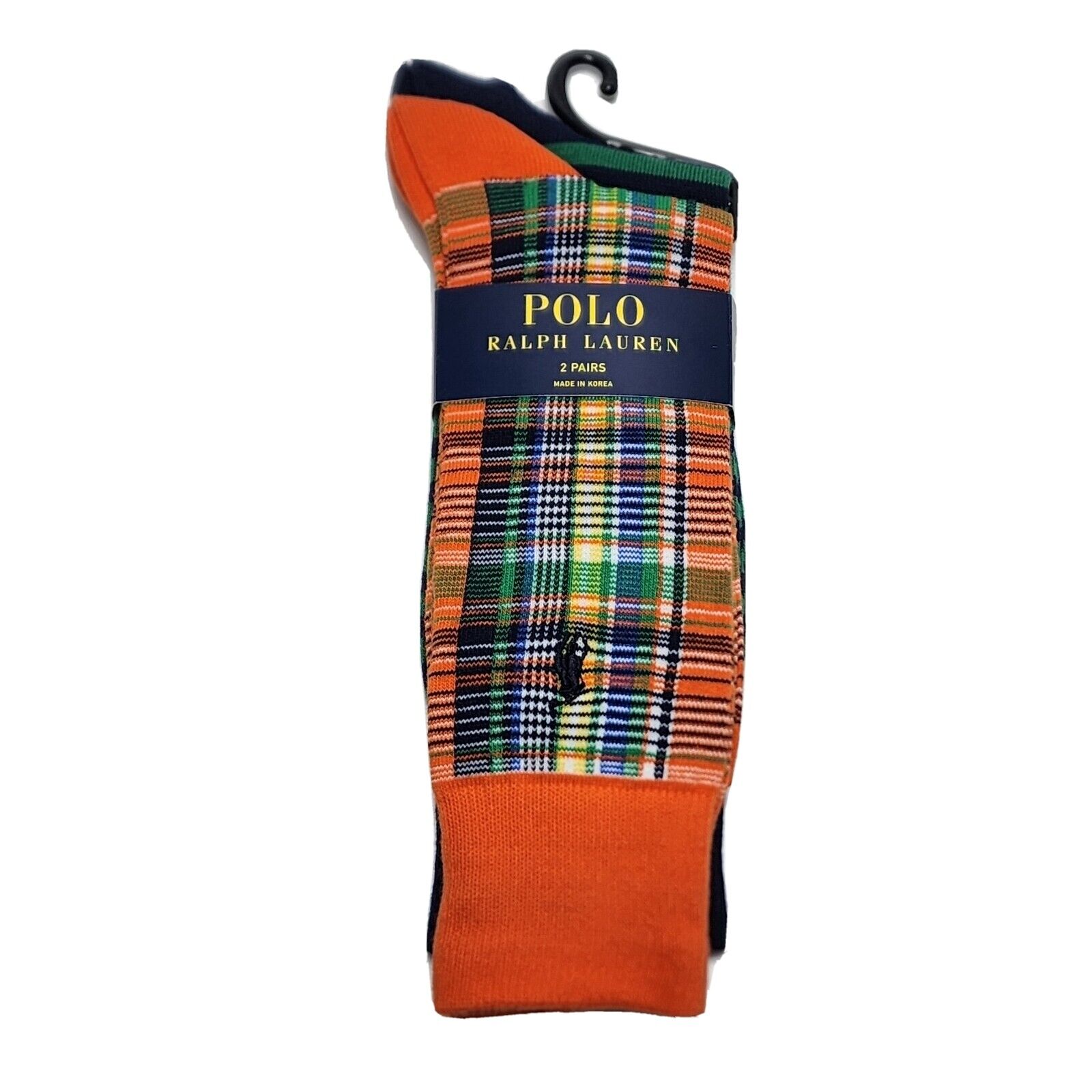Polo Ralph Lauren Men's Plaid Striped 2 Pk. Trouser Socks Orange