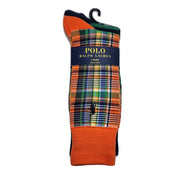 Polo Ralph Lauren Men's Plaid Striped 2 Pk. Trouser Socks Orange