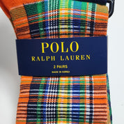 Polo Ralph Lauren Men's Plaid Striped 2 Pk. Trouser Socks Orange