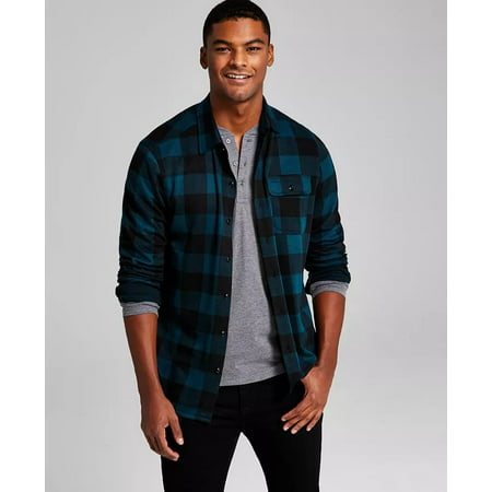 And Now This Mens Plaid Button down Shirt Dark Green Medium