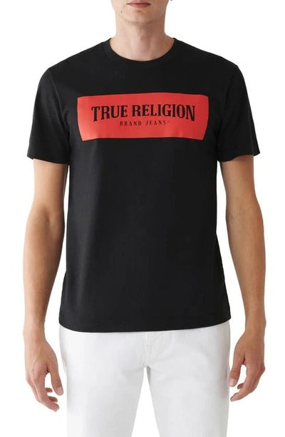 True Religion Brand Jeans Mens Arch Box Logo Graphic T Shirt Small Jet Black