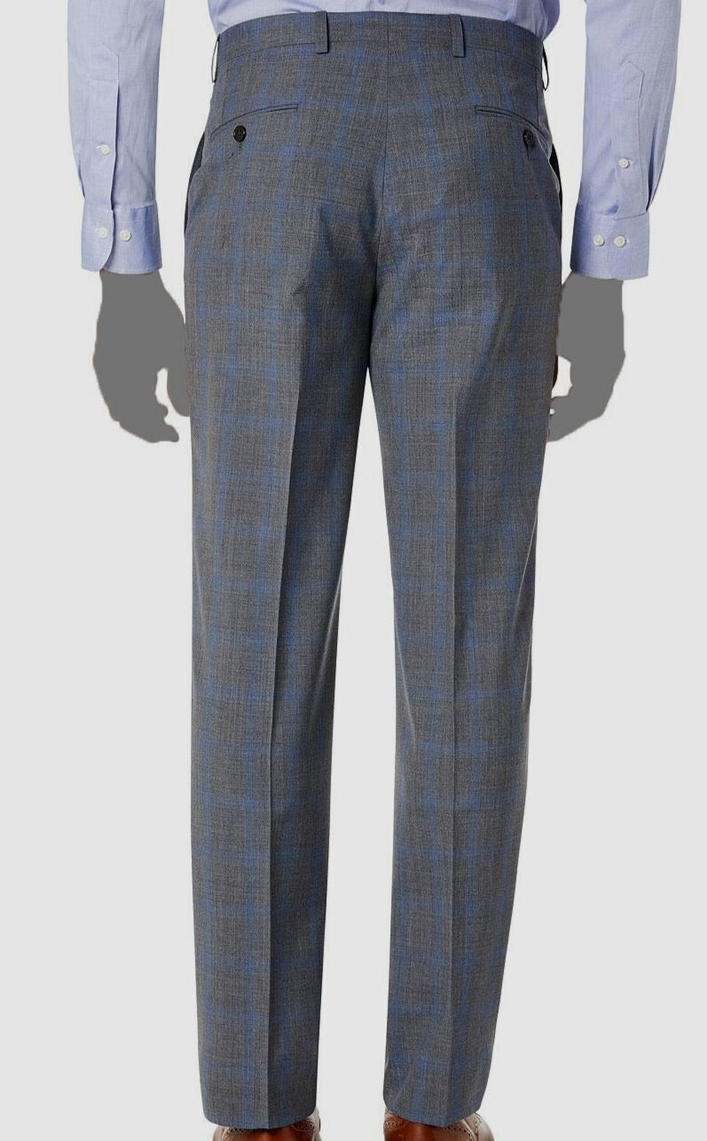 Lauren Ralph Lauren Mens Classic Fit Stretch Suit Pants Grey Blue Plaid 36 x 34