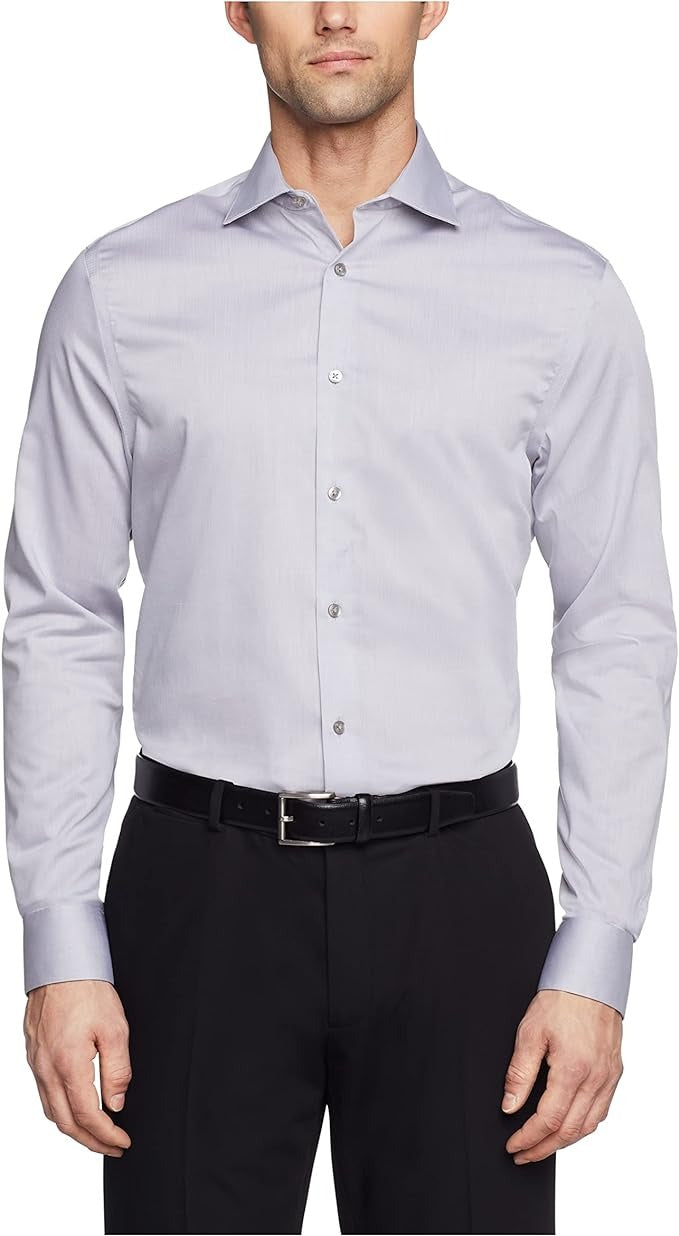 Calvin Klein Men's Dress Shirt 17 32 / 33 Regular Fit Non Iron Herringbone Grey