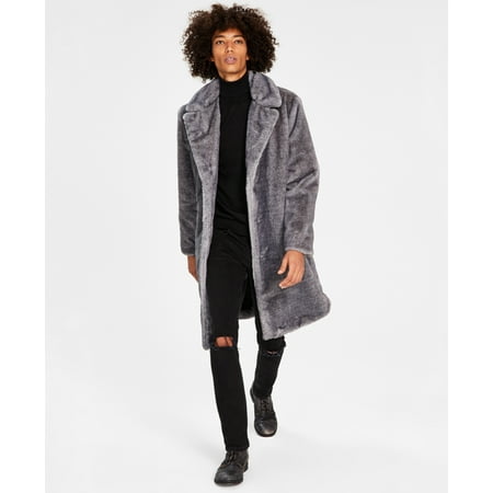 INC International Concepts Mens Elton Frosted Tip Faux Fur Coat Gray 2XL XXL