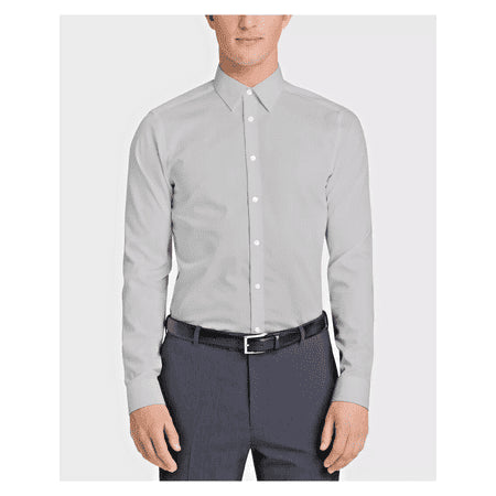 Calvin Klein Steel+ Men's Herringbone Shirt Smoke 17.5 32 33 XL Gray