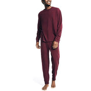 Nautica Men's 2-Pc. Relaxed Waffle T Shirt Pajama Pants Set Medium Burgundy Red