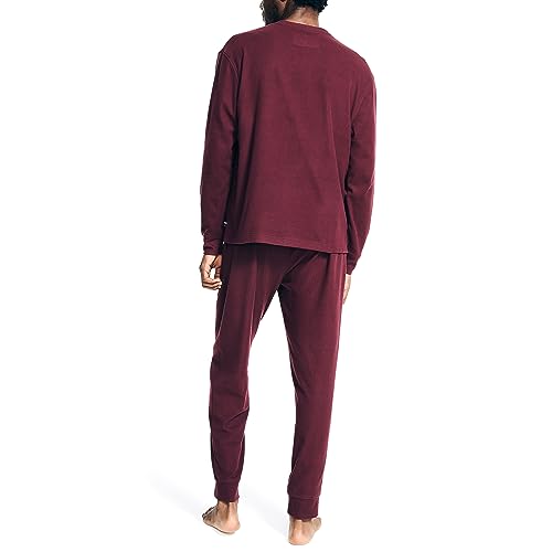 Nautica Men's 2-Pc. Relaxed Waffle T Shirt Pajama Pants Set Medium Burgundy Red