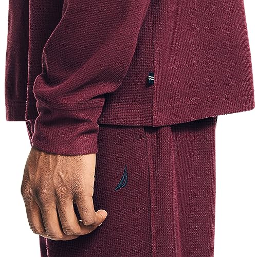 Nautica Men's 2-Pc. Relaxed Waffle T Shirt Pajama Pants Set Medium Burgundy Red