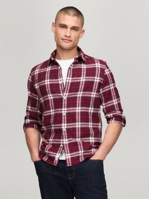 Tommy Hilfiger Mens Regular Fit Plaid Button Down Shirt Rouge Medium