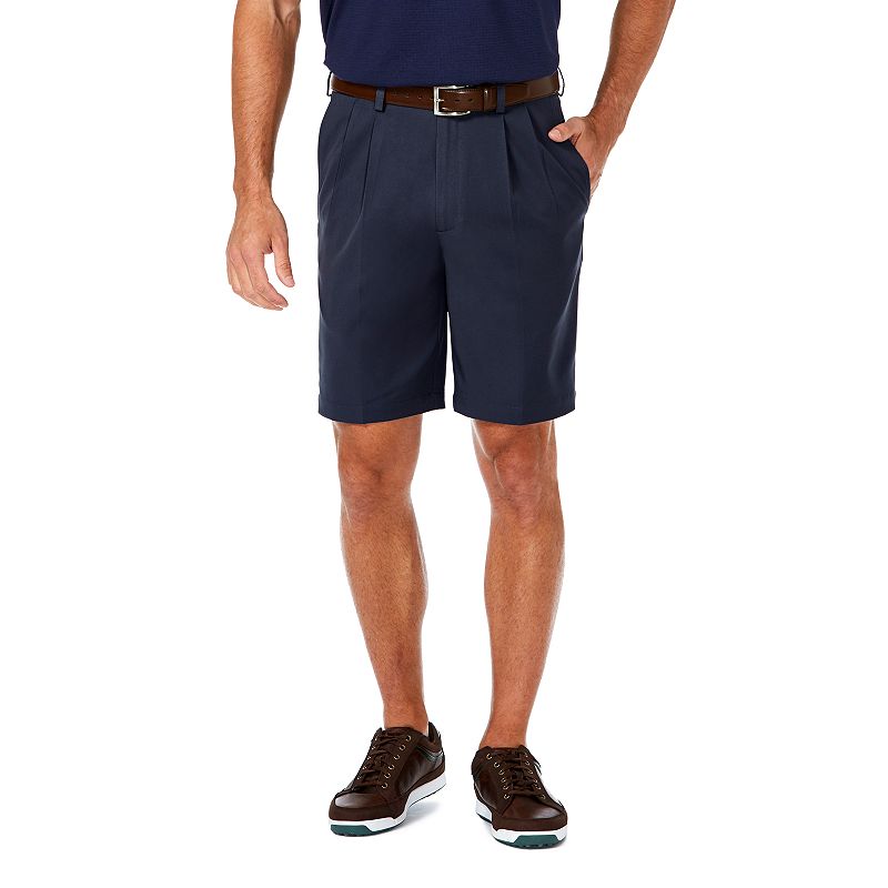 Haggar Mens Classic fit Casual Shorts 40 Blue Solid Stretch