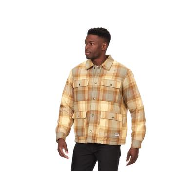 Marmot Mens Ridgefield Plaid Fleece Shirt Jacket Coat Light Oak Yellow Medium