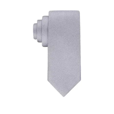 Calvin Klein Men's Necktie Textured Micro Geo Silver Tie