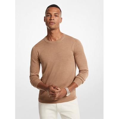 Michael Kors Mens Merino Wool Crewneck Sweater Dark Camel Melange Brown Small