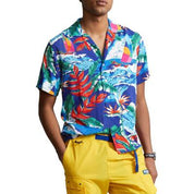 Polo Ralph Lauren Mens Classic Fit Print Camp Shirt Hawaiian Blue Small