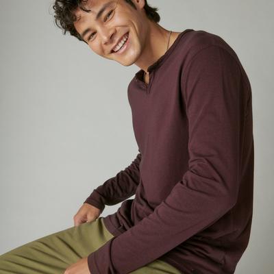 Lucky Brand Men's Venice Burnout Long Sleeve Split Neck T Shirt Purple Large