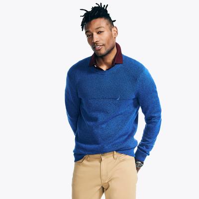 Nautica Mens Textured Knit Crewneck Sweater Blue XL