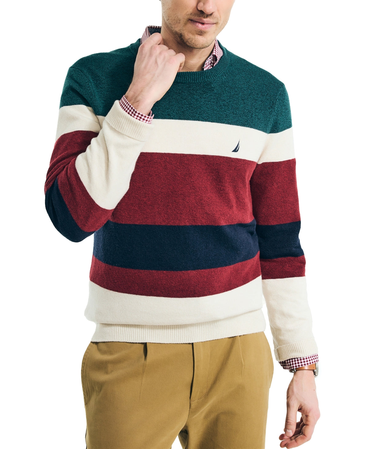 Nautica Men's Textured Striped Crewneck Sweater Nautica Stone Red 2XL
