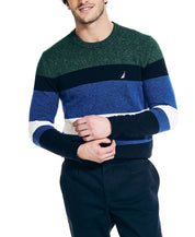 Nautica Men's Textured Striped Crewneck Sweater Navy Seas Blue Green Large