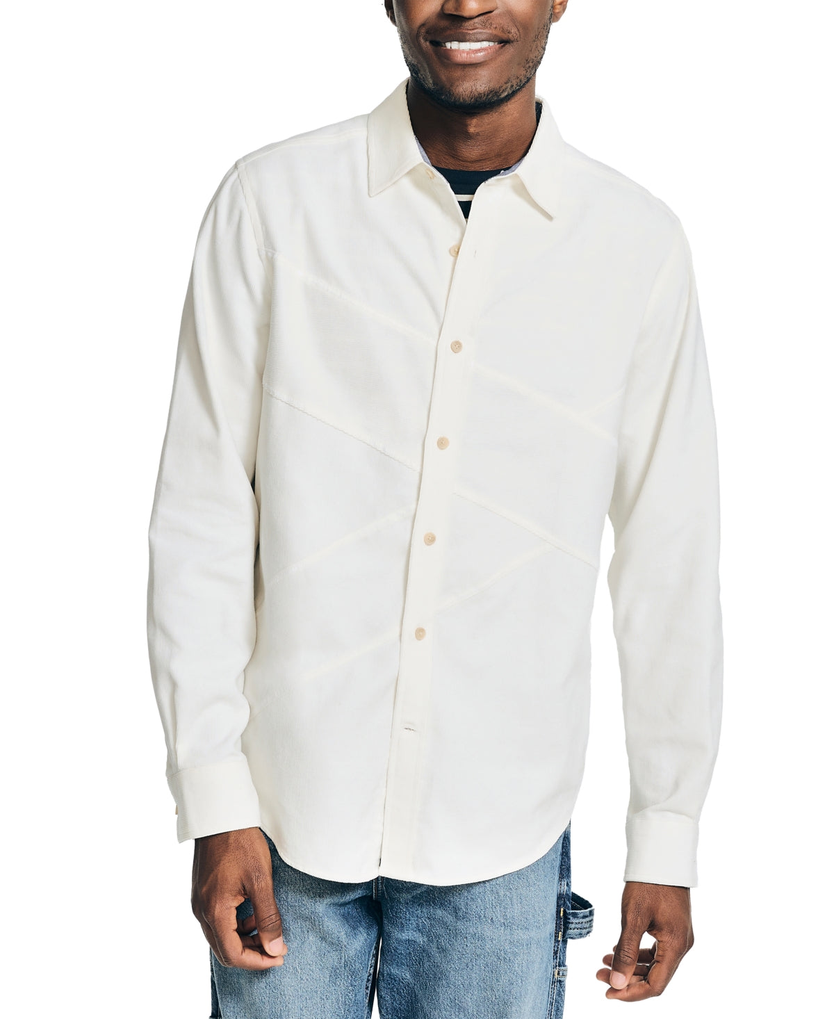 Nautica Mens Classic Fit Button Down Corduroy Shirt Solid White Large
