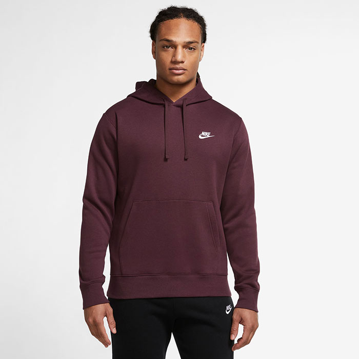 Nike Men's Club Fleece Hoodie Night Maroon White Large