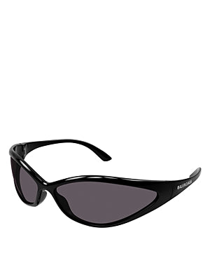 BALENCIAGA Men's Fashion Show 90s Oval 83mm Geometric Sunglasses In Shiny Black