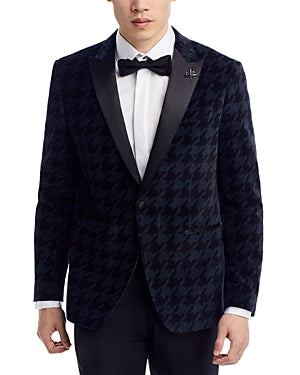 John Varvatos Star Usa Mens Velvet Dogtooth Slim Fit Sport Coat Blazer Grey 42R