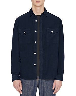 Frame Mens Regular Fit Long Sleeve Button Up Corduroy Shirt Large Blue Solid