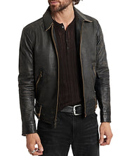 John Varvatos Men Sorcha Heritage Blouson Leather Jacket EU 56 US 46 Brown Sugar