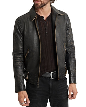 John Varvatos Men Sorcha Heritage Blouson Leather Jacket EU 56 US 46 Brown Sugar